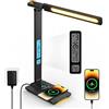 LAOPAO Lampada da Scrivania LED con Ricarica Wireless: Porta USB & 2 Luce Notturna