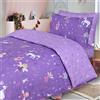 Indus Textiles Set copripiumino per bambini, 100% cotone, reversibile, per letto singolo, lenzuolo con angoli, federa - unicorno viola