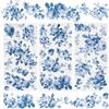 WANDIC 3 fogli adesivi trasferibili da strofinare, fiori blu, impermeabili, adesivi per mobili, per fai da te e scrapbooking