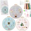 QEEYON 3 Pezzi Kit Ricamo Principianti, Set Ricamo per Adulti, Kit Ricamo Starter Apprendimento di 30 Punti Diversi, Tra Cui Panno con Motivi, Filo, Aghi, Cerchi, Istruzioni (A)