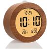 Plumeet Sveglia digitale in legno per camere da letto, sveglia in legno da 10,2 cm alimentata a batteria con snooze e luce notturna, orologio elettronico da scrivania LCD display ora, data