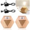 Nizirioo Lampade da Tavolo in Legno E27 - Piccola Lampada da Comodino Con Base di Diamante, EU-Plug - Perfetta per Camera da Letto, Soggiorno/Ufficio