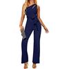 Yesgirl Monopezzi e Tutine da Donna Tuta Lunga Jumpsuit Manica Lunga Scollo a Rotondo Elegante Pantaloni Lungo Playsuit Casual Tinta Unita Tuta Playsuit con Cintura D Blu Scuro M