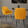 ECD Germany Set di 2 Sedie Sala da Pranzo con Schienale e Braccioli Ocra Giallo Senape Poltrone Soggiorno Cucina con Rivestimento in Velluto e Gambe in Metallo Poltroncine da Salotto Confortevoli