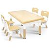 AufuN Tavolo per bambini con 4 sedie, set di seggiolini per bambini, regolabile in altezza, per asilo e cameretta dei bambini, facile da pulire, per aule, mobili in plastica, marrone