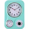 Lily's Home Orologio da parete in stile retrò, con termometro e timer da 60 minuti, ideale per qualsiasi cucina, colore: turchese (24,1 x 33,8 cm)