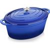 Velaze Casseruola in Ghisa, Pentola a Induzione per Stufati e Brasati, Cocotte Casseruola con Coperchio in Rivestimento Smaltato, Forno Olandese, Blu, Ovale - 34 cm, 7 L