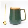 Cteahrow Tazza da caffè in ceramica da 24 once ， Tazza da caffè con coperchio in legno e cucchiaio ，per cacao Cappuccino Latte Cereali ， Lavabile in lavastoviglie Adatto al microonde(verde con coperchio)