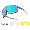 ROCKBROS Occhiali Polarizzati da Sole Uomo Donna, Occhiali Sportivi Ciclismo con 3 o 5 Lenti Intercambiabili, Protezione UV400, Adatto per Bici MTB Corsa Pesca