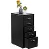 HollyHOME Classificatore mobile con 5 cassetti, mobile con cassetti in metallo,sotto la scrivania Armadietto con ruote per ufficio a casa, Nero