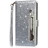 YKTO Cover per Samsung Galaxy A52s Custodia in Pelle PU Bling Glitter Libro Portafoglio con Tasca Zip Slot per Carte Supporto Chiusura Magnetica Protezione Zipper Wallet Case per Samsung A52 5G/A52s,Bianco