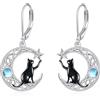 VONALA Orecchini a forma di luna in argento Sterling 925 nodo celtico luna gatto/fungo pendolare goccia pietra di luna orecchini gioielli animali regali di compleanno per donne donne mamma ragazze, 18