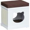 PawHut Cuccia Casetta Legno per Gatti, 2 Cuscini, Tiragraffi Rimovibili, Design Elegante, 41x30x36cm - Bianco e Marrone|Aosom