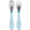 Chicco Posatine Inox, Posate Bambini, Set Pappa, Forchetta e Cucchiaio per Bambini, in Acciaio Inossidabile, Facili da Impugnare, Set Svezzamento Prima Pappa, 2 Pezzi, 18M+, Azzurro