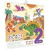 Janod 30 Adesivi Spessi Riposizionabili all'Infinito, Tema Dinosauri, 2 Schede Decorazioni & 2 Adesivi, Rete a Base d'Acqua, Kit per Il Tempo Libero Creativo dei Bambini, 2 Anni +