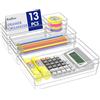 Radikor Organizer Cassetti 13 Pezzi, Organizer Trucchi Cassetti in Plastica Trasparente, 4 Dimensioni, Contenitori Cassetti per Bagno, Cucina, Trucchi, Scrivania
