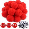 TOAOB THE ONE AND ONLY BABY TOAOB 50 Pezzi Pom Pom 5cm Rosso Grandi Pompom Ponpon 50mm Pompon e Bianchi e Neri Occhi Adesivi per Lavorazione Fai da Te Portachiavi Crafts Decorazioni Cucito