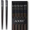 AOOSY Bacchette Giapponesi, Legno 5 Paia Bacchette Cinesi riutilizzabili in lavastoviglie Bacchette in Legno 9.06 Pollici Set con Scatola Nera Fatta a Mano per Sushi Noodles