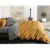 Riad Arredo Set Copripiumino Morbido 100% Puro Cotone Italiano Tinta Unita - Parure Double Face Sacco Piumino con Federe Made in Italy (Senape - Grigio, Singolo 150x240 + 1 federa 52x82)