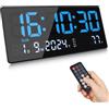 Fuloon Orologio da Parete Digitale, 15.5 Grande LED Orologio da Parete Digitale con Calendario, Secondi, Temperatura, Data, Settimana, LED Sveglia da Tavolo con Supporto per Soggiorno Cucina Ufficio