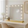 Bayt Specchio Trucco con luci LED - Specchio Hollywood oro 58x46 cm con 15 Lampadine Dimmerabili, 3 Tonalità di Luce (calda, fredda, naturale), Touch Screen & Specchietto Ingranditore 10x