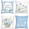 Bonhause Federe per Cuscini Primavera Fiori 45 x 45 cm Copricuscini Decorativi Farfalle Fiore Blu Federa per Cuscino Divano Letto Casa Giardino Decorazione Set di 4