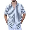 Plilima Camicia Uomo a Righe Manica Corta Estiva Casual Camicia Hawaiana Beach Spiaggia con 1 Tasche Blu Navy M