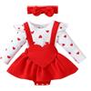 UUAISSO Vestiti per Neonata Tutina a Costine con Stampa a Cuore Manica Lunga Tutina con Volant e Fascia per Capelli Fiocco cuore rosso 12-18 mesi