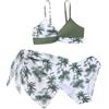 Xumplo Costume da bagno da bambina con motivo floreale, 3 pezzi, tankini con copricostume da bagno per bambini, Verde, 12-14 Anni
