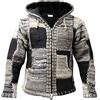 SHOPOHOLIC FASHION Giacca da Uomo con Cappuccio in Lana con Toppe Hippy Boho, Felpa in Pile a Maniche Lunghe Super Accogliente Fatta a Mano, Maglione Colorato da Festival con 2 Tasche e Cerniera, L