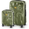 CRASH BAGGAGE Icon Set | 2 Trolley rigidi da Viaggio (S + L) Bagaglio a mano e Valigia di Design Italiano con Chiusura TSA Certificata e 4 Ruote girevoli 100% in Policarbonato Green Olive