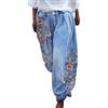 Generic Pantaloni harem da donna a gamba larga, in denim, con elastico in vita, con bottoni, vestibilità ampia, stampati, bohémien, hippie, casual, estivi, spiaggia, yoga, pantaloni in lino con tasche, A,