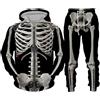Beokeuioe Tuta sportiva da uomo, con scheletro, con cappuccio, per jogging, unisex, con teschio, 2 pezzi, per il tempo libero, grigio., L