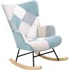 Brigros WeHome - Sedia A Dondolo Imbottita Con Braccioli, Poltrona Relax Da Interno A Dondolo, Poltroncina In Legno E Metallo Con Rivestimento Multicolore 96x66x90 Cm (Patchwork, Azzurra)
