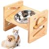 GBKDQQ Ciotola per cani e gatti rialzata, 4 altezze regolabili, inclinazione di 15°, mangiatoia in legno di bambù con 1 ciotola in acciaio inox