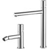 Inbagno Set miscelatori lavabo alto e bidet cromo in acciaio inox, manopola rotante e indicatori per l'acqua, GEMINI