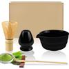 Raxfekro Matcha Set di 5 fruste Matcha, cucchiaio Matcha, ciotola con beccuccio, Matcha Whisk, set da tè in ceramica Matcha (nero)
