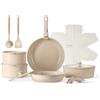 CAROTE Ceramica Batteria di pentole 17 Pezzi con 2 manici amovibili,Set Padelle Antiaderenti,Padella 24/28cm,Casseruola 18/20cm,Wok 24cm,Ceramica e salute impilabile per Induzione,Forno,Lavastoviglie