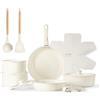 CAROTE Ceramica Batteria di pentole 17 Pezzi con 2 manici amovibili,Set Padelle Antiaderenti,Padella 24/28cm,Casseruola 18/20cm,Wok 24cm,Ceramica e salute impilabile per Induzione,Forno,Lavastoviglie