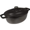 VeoHome Padella in ghisa smaltata VeoHome nero opaco da 6L ovale resistente, compatibile con induzione/gas/forno, cottura omogenea, sapori autentici, coperchio goffrato