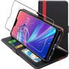 ebestStar - Cover per Asus Zenfone Max Pro M2 ZB631KL, Custodia Libro Protezione Portafoglio, Pelle PU Porta Carte, Nero/Rosso + Vetro Temperato
