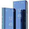 IMEIKONST Custodia Compatibile con Samsung Galaxy S25 Ultra, Flip a Libro Specchio con Funzione Kickstand Clear View Antiurto Protettiva Pelle Smart Cover per Samsung S25 Ultra. Mirror: Blu QH