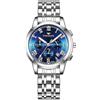 JewelryWe Orologi da donna in acciaio inox, lancette luminose: calendario 30 m, impermeabile, analogico, al quarzo, orologio da polso da donna con numeri romani blu, quadrante e cinturino in acciaio