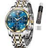 OLEVS Orologio multifunzione da uomo, multi quadrante, impermeabile, luminoso, cronografo, orologio da uomo con data, in acciaio inox, orologio di lusso con fasi lunari, 3652-due cinturino tono con