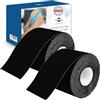 axion® Nastri Kinesiologici 2 Rotoli in Nero | Fasciatura fitness impermeabile - delicata sulla pelle - elastica - autoadesiva | Physio-tape ideale per sport e vita quotidiana - axion