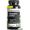 natural elements Vitamina D3 + K2 - MK-7 all-trans >99,7% e vitamina D3 2.000 U.I. - 240 compresse - ad alto dosaggio, elevata biodisponibilità - senza additivi inutili