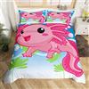 Loussiesd Kawaii Axolotl - Set di biancheria da letto Axolotl, set di biancheria da letto con animali 3D, per bambini, ragazzi, ragazze, in microfibra, salamandra, copriletto matrimoniale