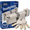 GERCAR Pro - Cilindro a pomolo 45/45 massiccio con pomello, serratura a cilindro, in ottone nichelato opaco, con 5 chiavi, chiave reversibile, A:45, larghezza: 45, set da 1