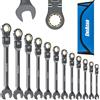 ENEACRO Set di chiavi combinate a cricchetto da 12 pezzi, set di chiavi antiscivolo a testa flessibile, metriche da 8 a 19 mm, 72 denti, struttura in Cr-V, nichelatura con borsa di stoccaggio