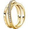 PANDORA Signature Anello con pavé incrociato a tripla banda placcato in oro 14k con zirconi cubici trasparenti, 58